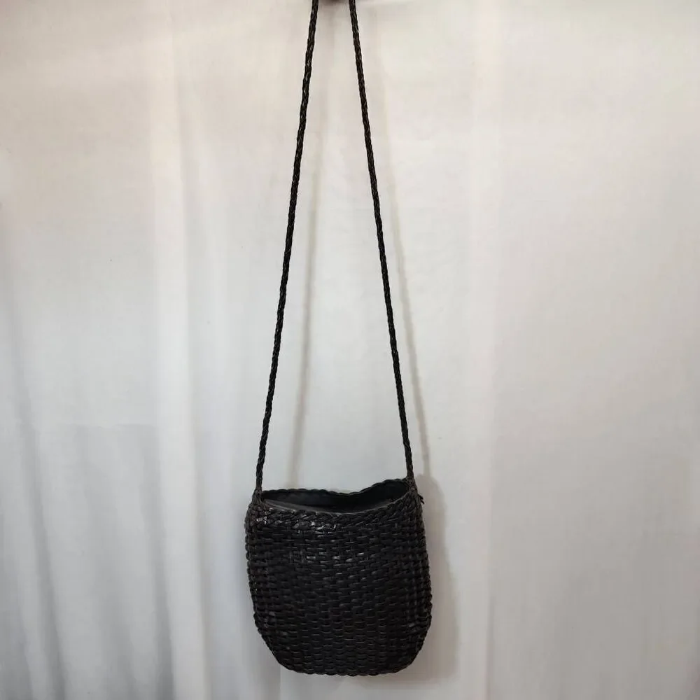 Elllepi Genuine Leather Woven Leather Bucket Crossbody Bag Handmade - Picture 3 of 9